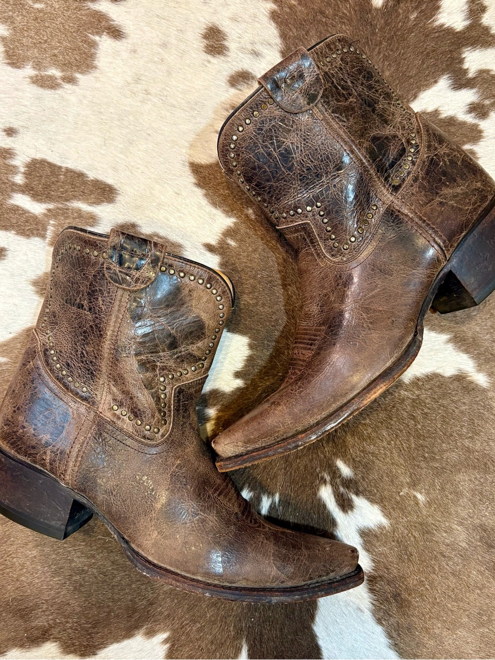 Sonoma Brown Studded Leather Western Ankle Boots